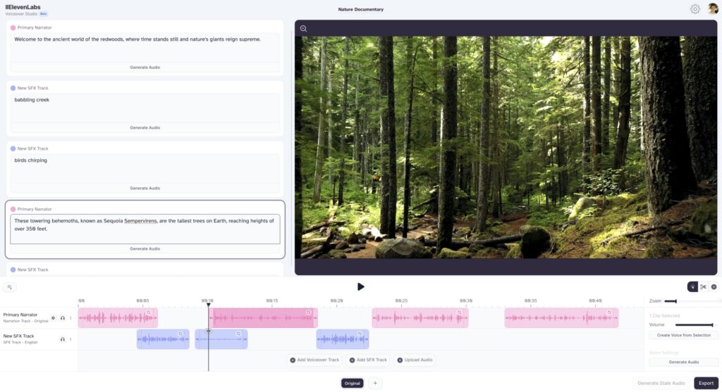 Eleven Labs voice-over studio in the process of editing a nature documentary.