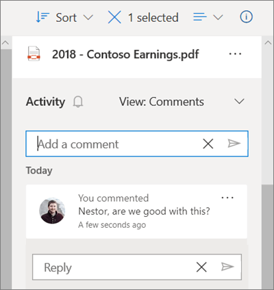 PDF with Microsoft Drive comments and user activity.
