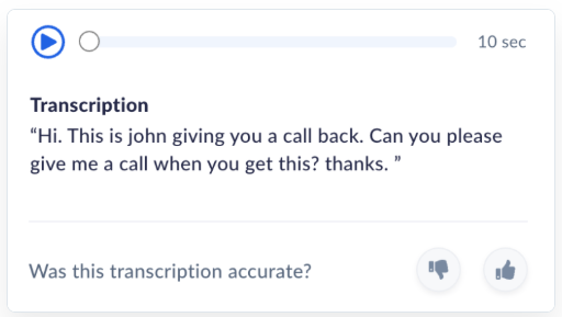 Nextiva voicemail transcript with audio and text files