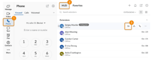 RingCentral call delegation settings with keypad and assigned phone extensions.