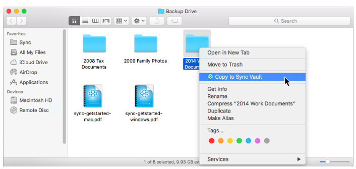 Apple Drive with files being copied to the Sync Vault.