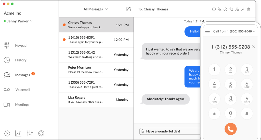 Talkroute VoIP dashboard displaying user count, phone numbers, and call activity over 30 days.