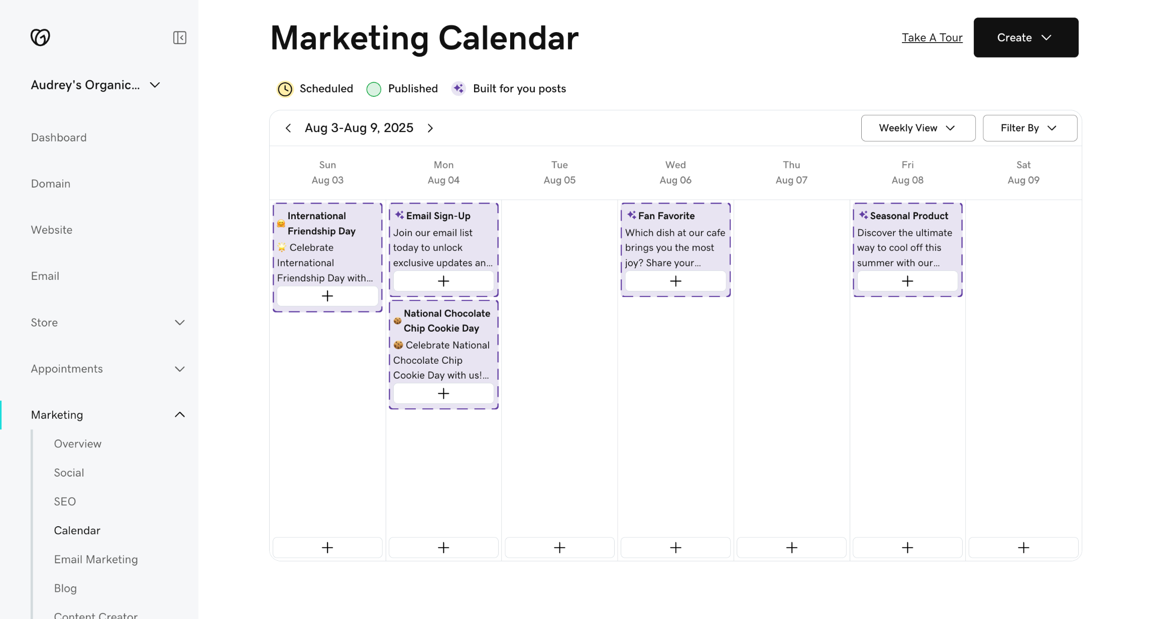 GoDaddy's social media content calendar.