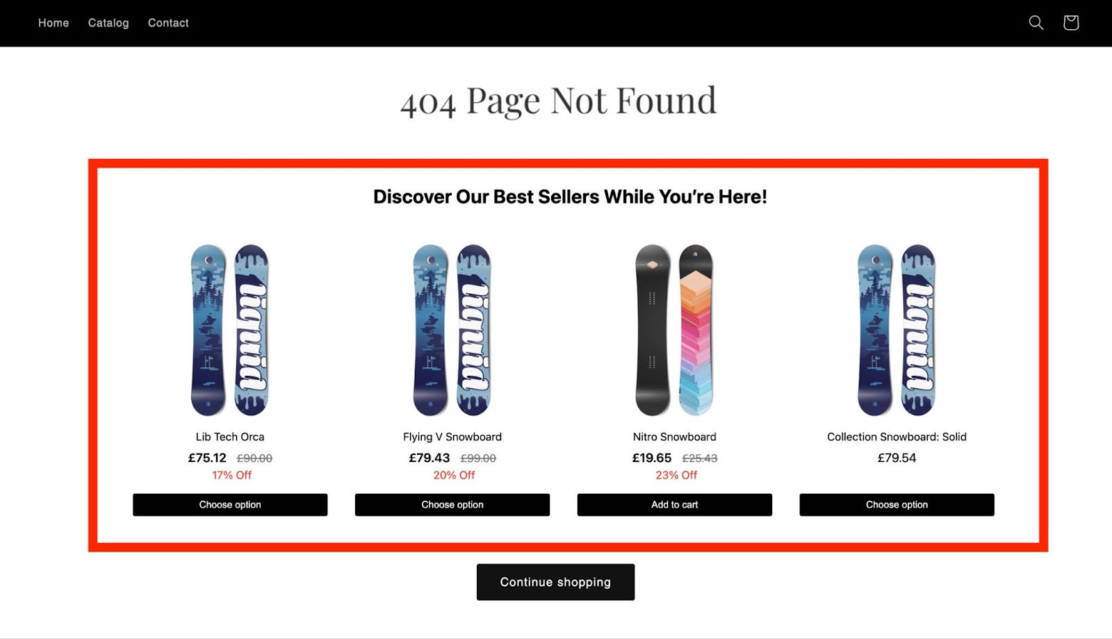 Ecommerce product recommendation on 404 page