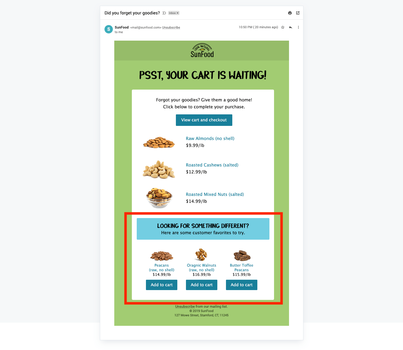 Ecommerce product recommendation on abandoned cart email