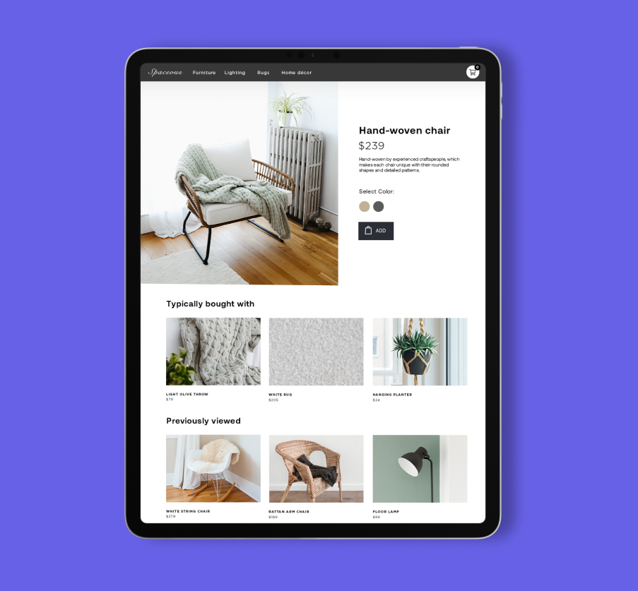 product recommendations personalized and contextual typically bought with and previously viewed.