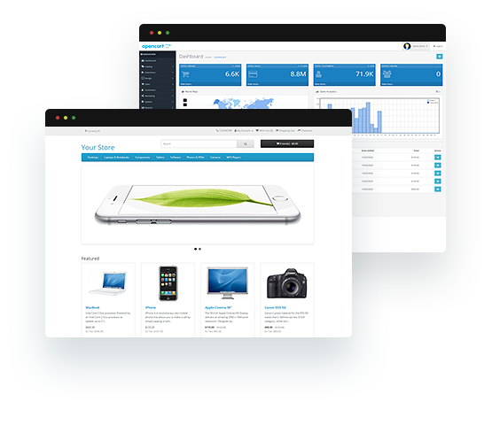 OpenCart store example with a dashboard