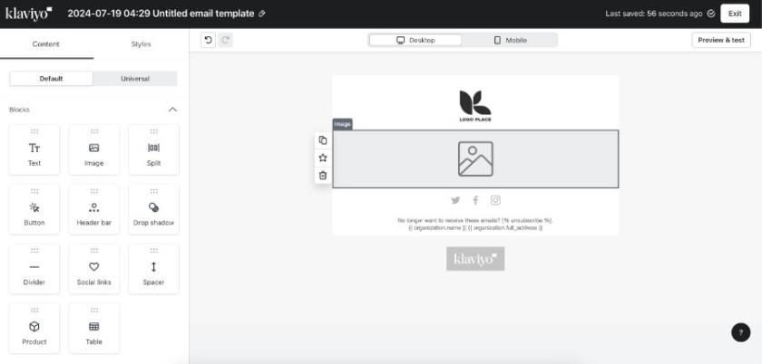 Klaviyo's email campaign builder.