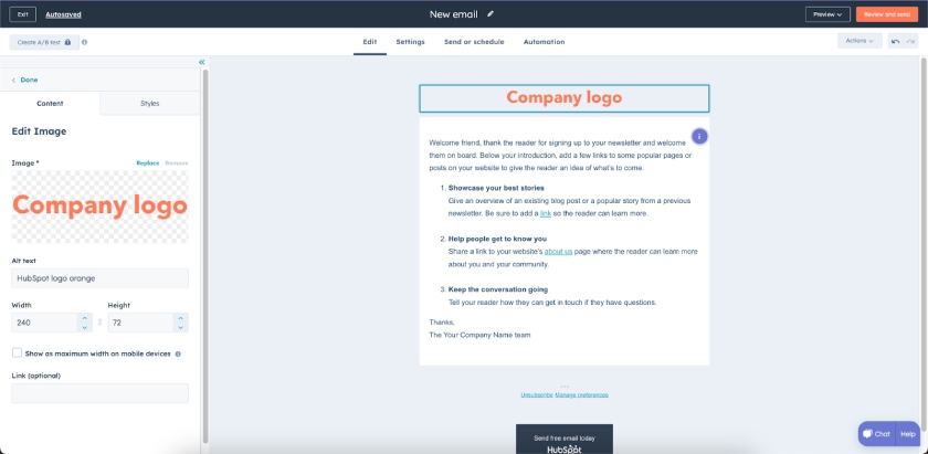 HubSpot's email builder platform.
