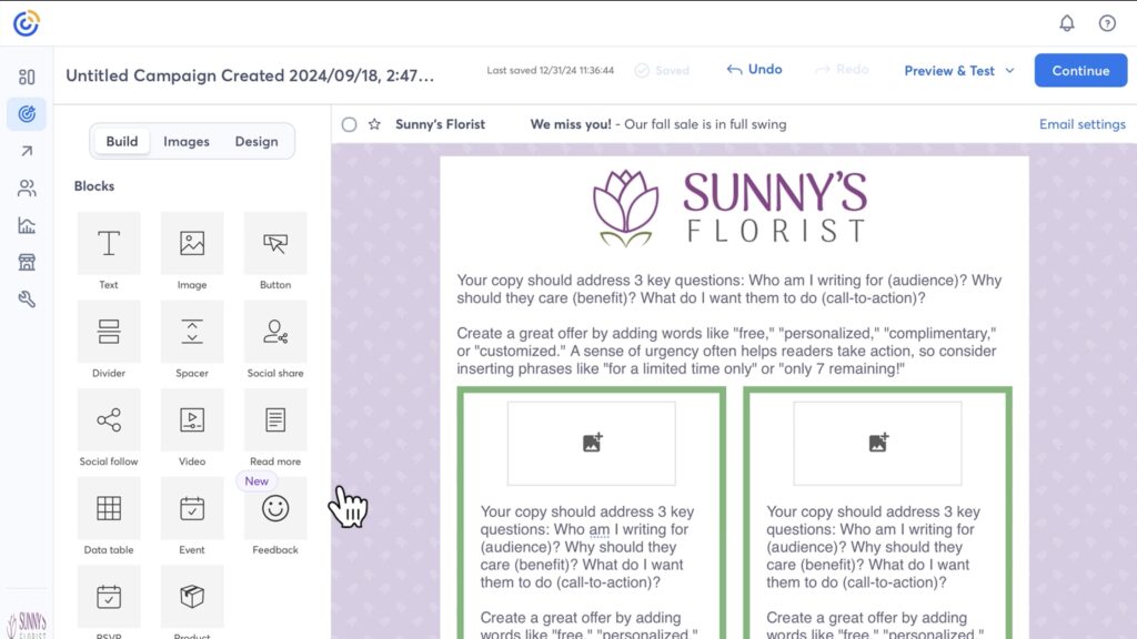 Constant Contact's email builder platform.