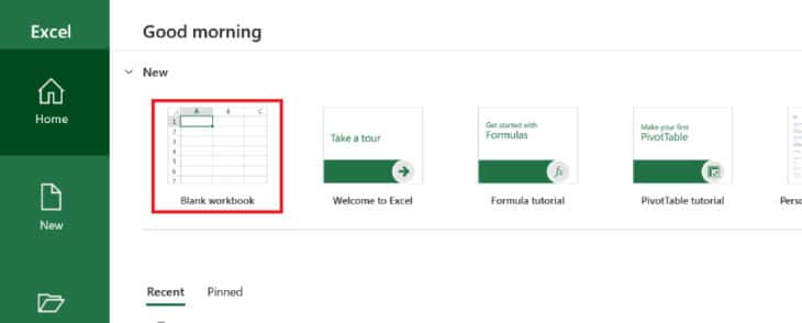 blank workbook in excel