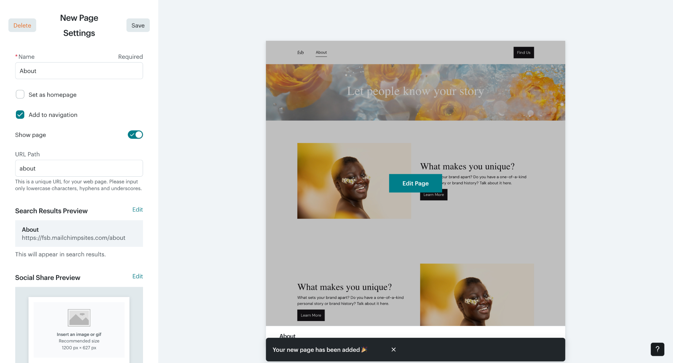 MailChimp's landing page builder platform.