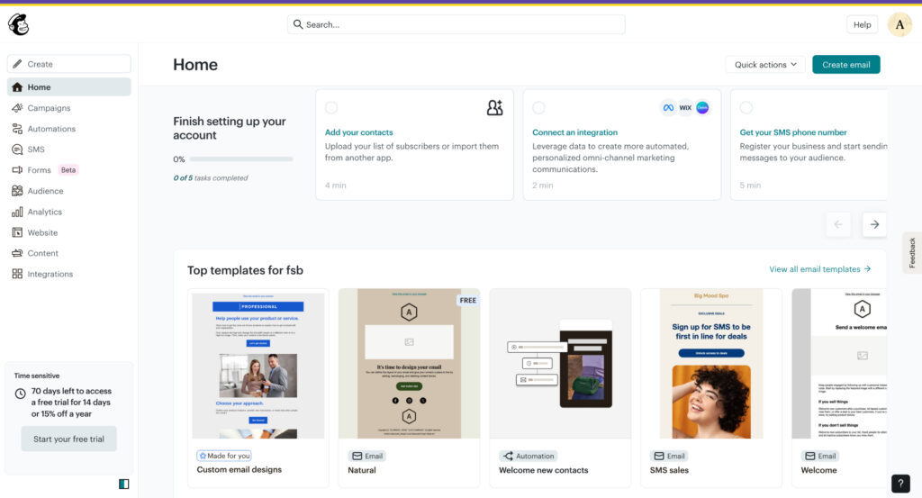 MailChimp's various email templates.