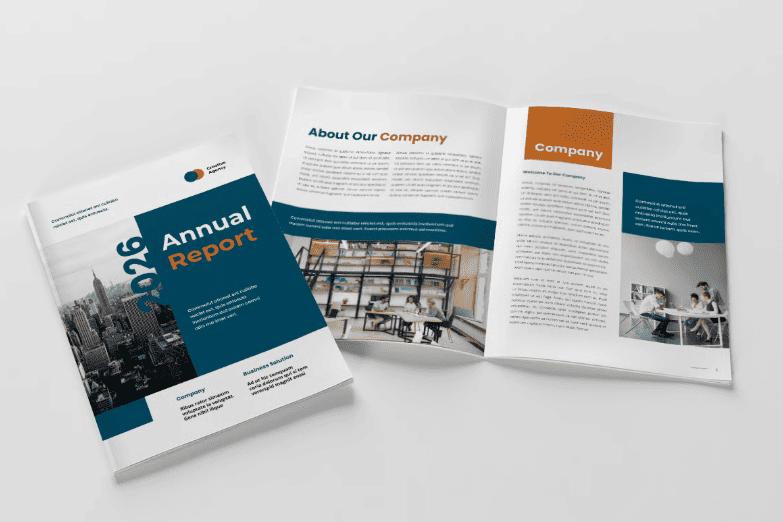 A mockup for a corporate end-of-year report.