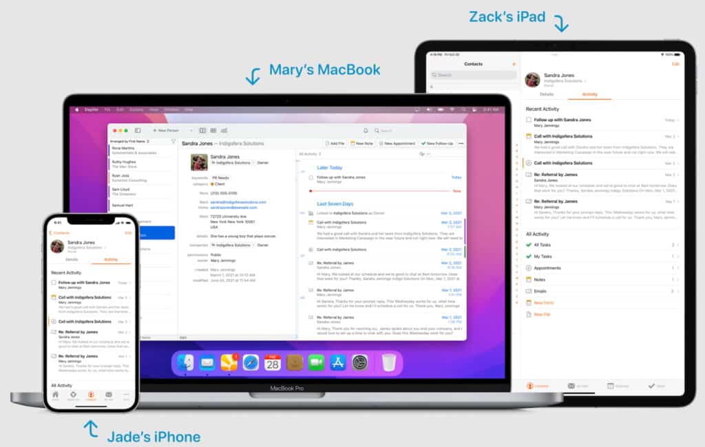 Daylite CRM interface seen on different kinds of Apple devices