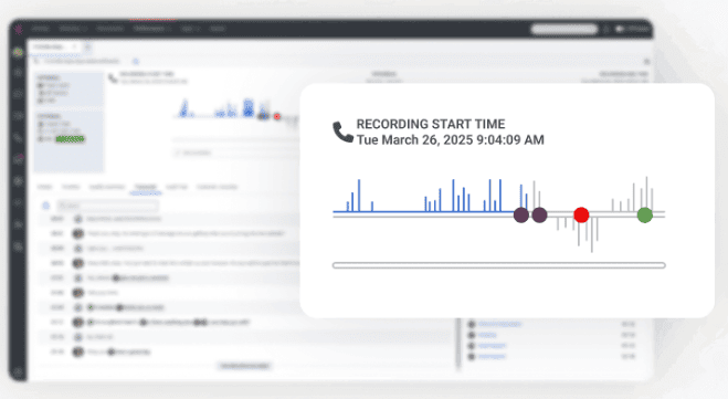 Genesys Cloud CX dashboard with recording details and voice analytics.