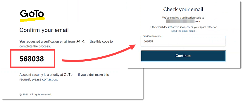 GoTo Meeting password with email verification.