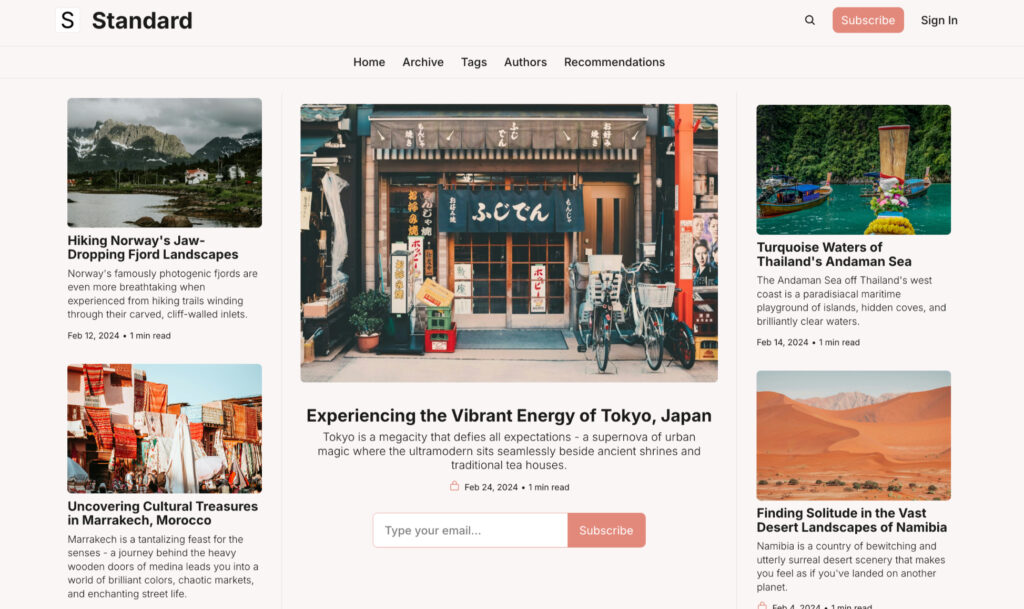 An example of a personal creator website on Beehiiv.
