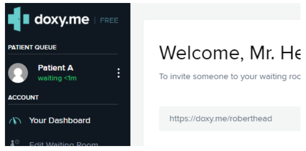 doxy.me patient queue with customizable clinician waiting room.