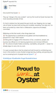 A Linkedin employee advocacy post from OysterHR.