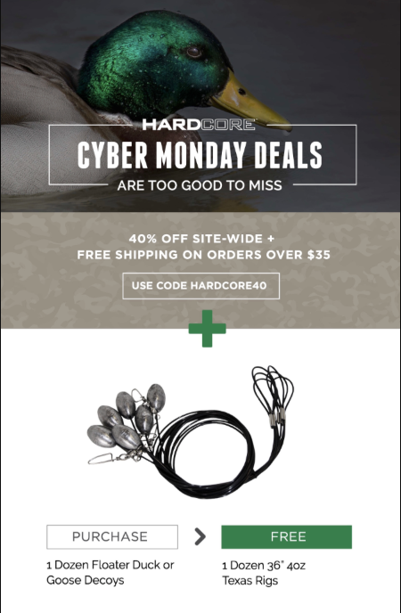Hard Core Waterfowl Cyber Monday promotion