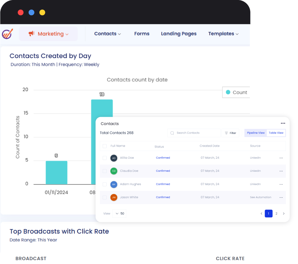 EngageBay's contact management feature in its free CRM plan.