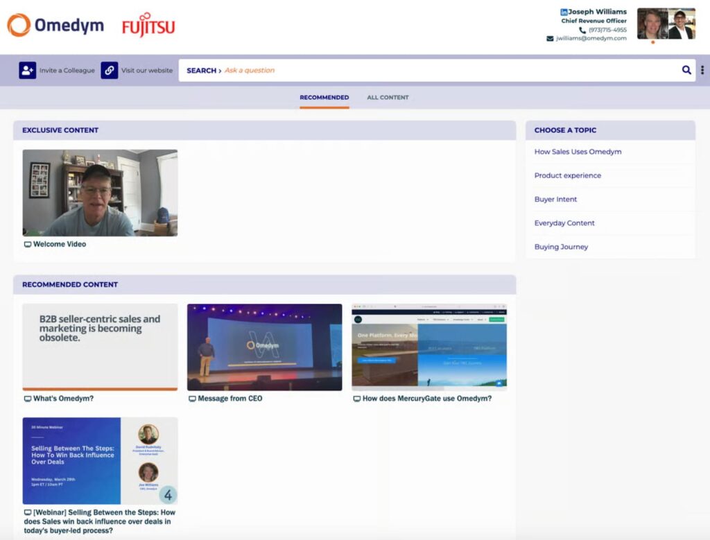 An example of Omedym's buyer portal for Fujitsu, with a video content library.