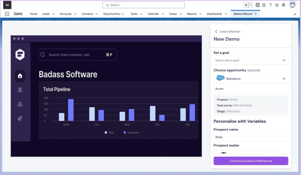 An example of a Walnut.io dashboard with personalization data pulled in from Salesforce.