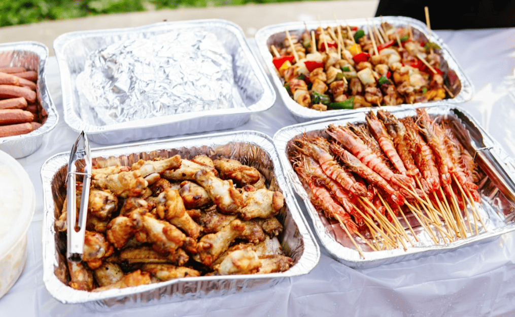 Food trays arranged on a table