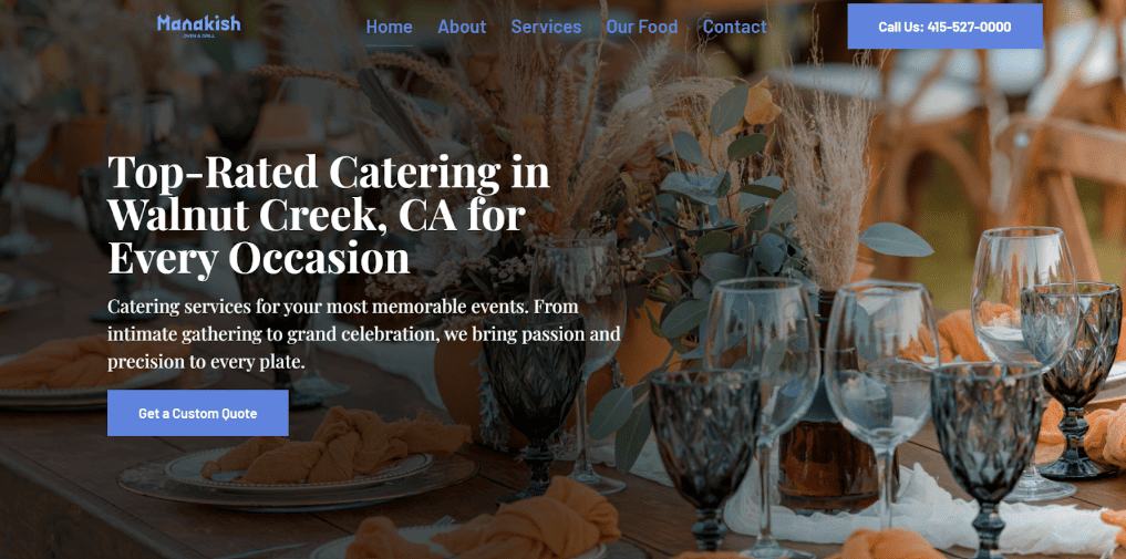 Manakish catering company website homepage