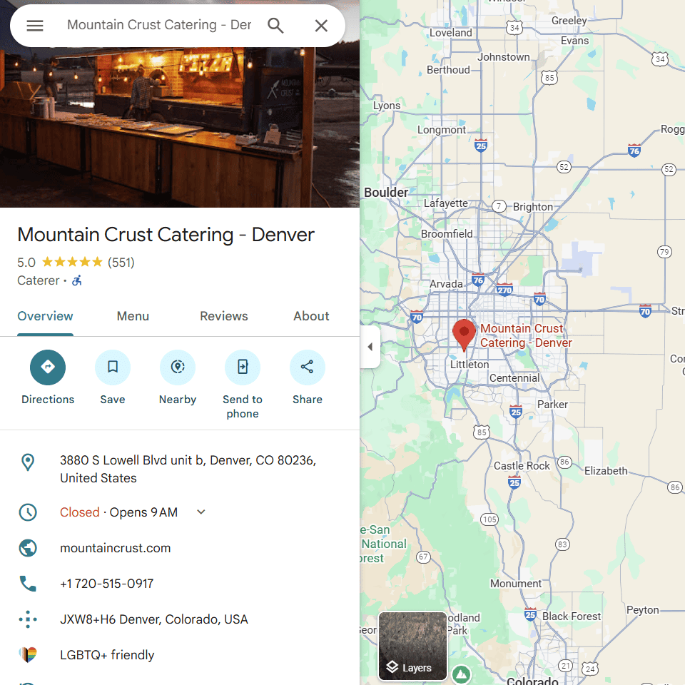 Mountain Crust Catering Google Business Profile