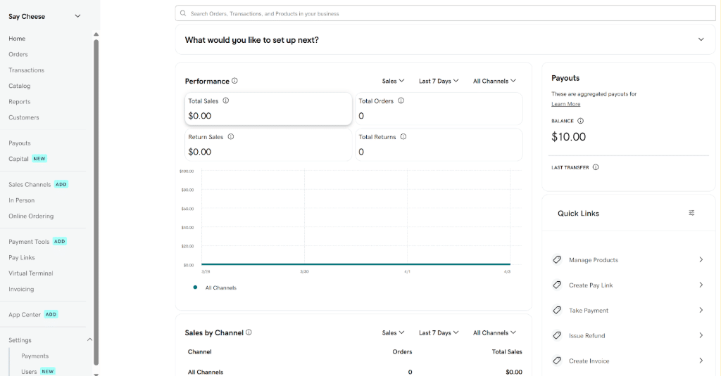 GoDaddy POS system dashboard