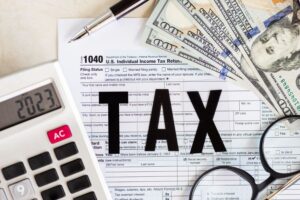 ndividual income tax return form for tax payment on working desk.