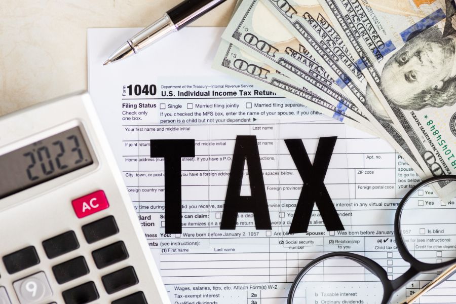 ndividual income tax return form for tax payment on working desk.