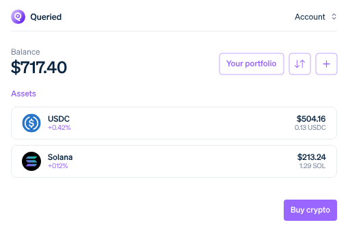 Crypto portfolio displayed on Stripe dashboard.