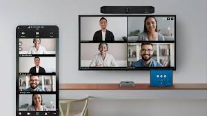 Mobile phone and television screen featuring a RingCentral video conference.