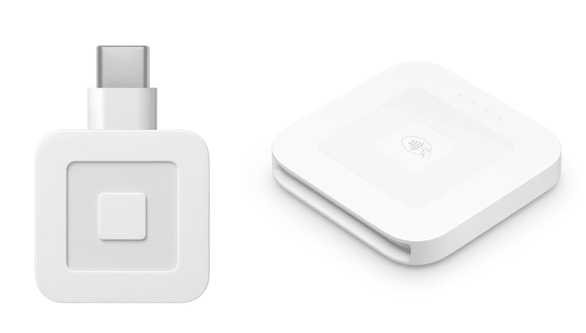 Square Reader for magstripe and Square Reader for contactless and chip devices side by side