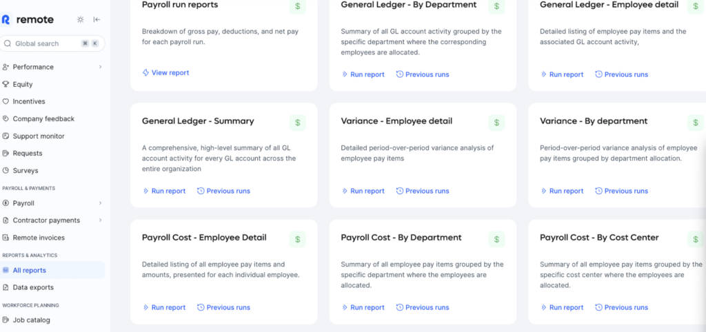 Remote reporting page with a list of available options