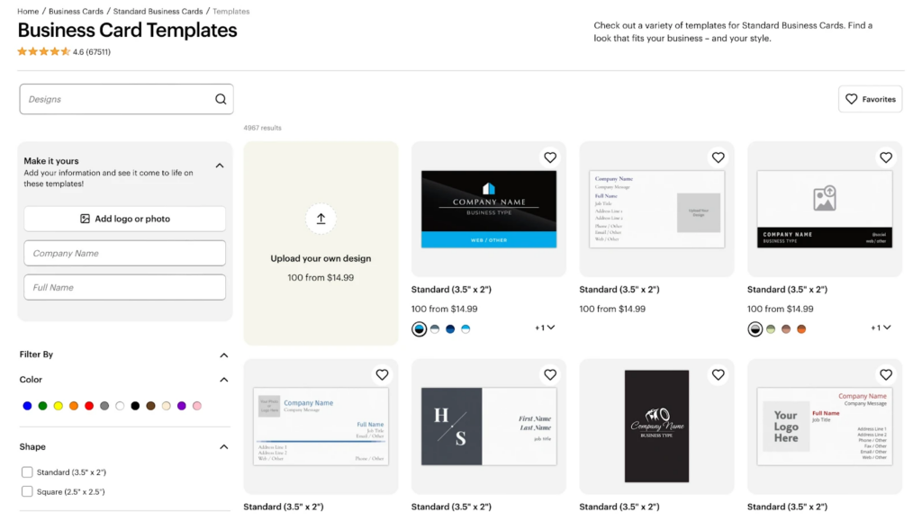 Screenshot of the VistaPrint business card design interface showing various template categories such as Industry, Style, and Color.